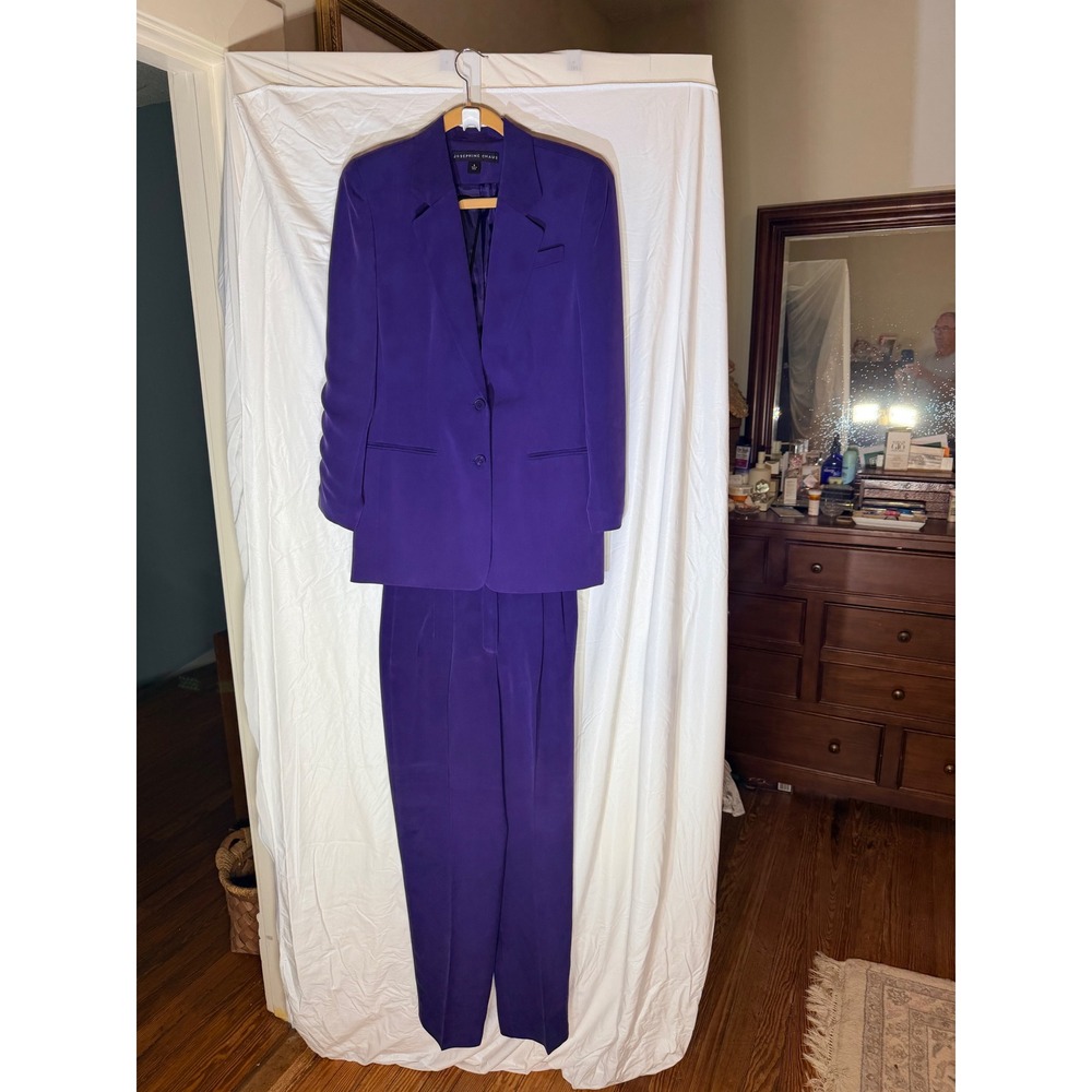 Josephine Chaus Purple Pant Suit Blazer Pleated Trousers Vintage Style Size 6